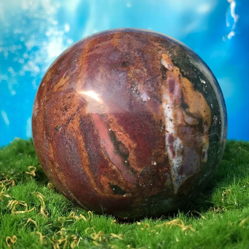 358G Rare Natural Ocean Jasper Quartz Ball Crystal Ball Sample Repair