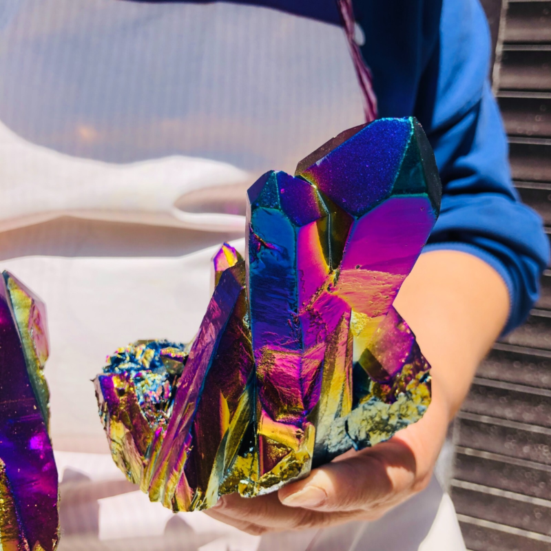 2pieces3.43LB Color Flame Electroplate Quartz Crystal Specimen Healing point 481