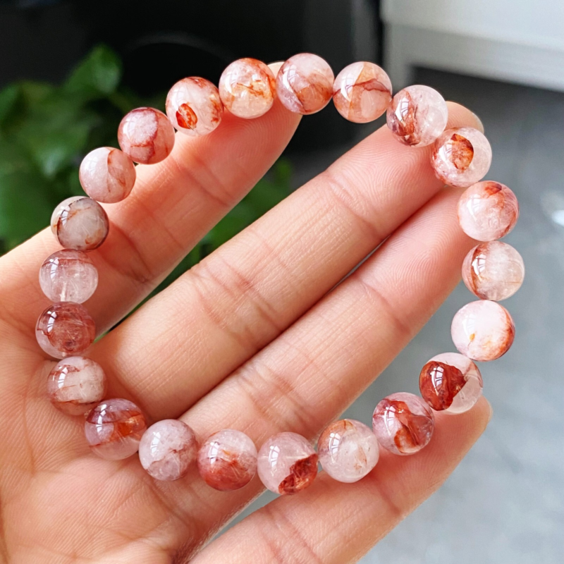 8mm 2Pcs Natural Red Phantom Crystal Women Beads Bracelet AAA