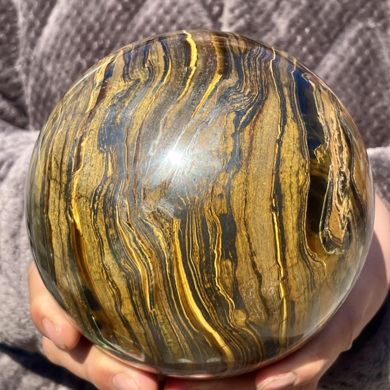 7.27LB Natural Tiger&apos;s Eye Ball Quartz Crystal Sphere Gem Healing Décor