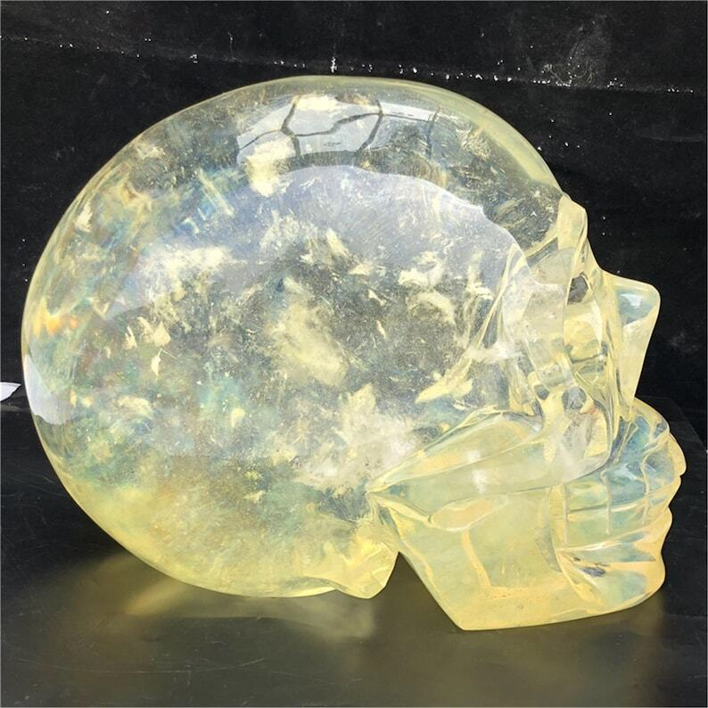 34KG+ Huge Yellow Melting Stone Skull Reiki Heal Crystal Sculpture Gifts Energy
