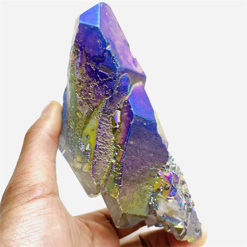 670gColor Flame Aura Electroplate Quartz Crystal Cluster Specimen Healing Stone