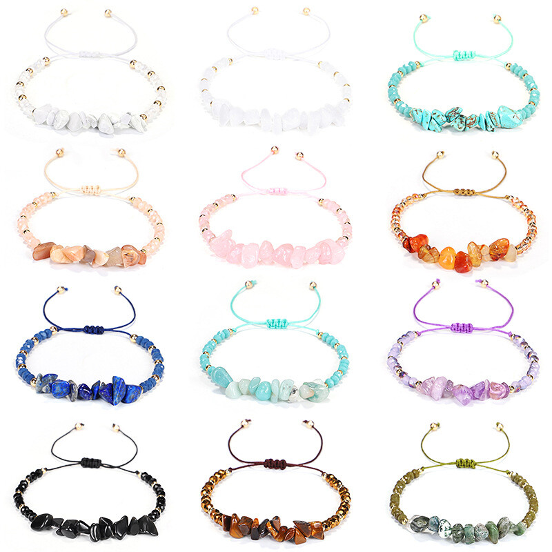 Gemstone Bracelet Natural Anxiety Stone Lucky Crystal Chakra Adjustable Reiki UK
