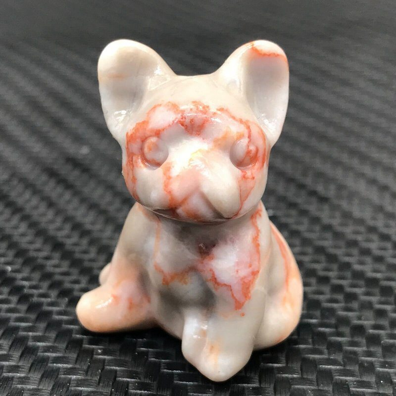 3cm Natural Quartz Crystal Carved Rough Stone French Bulldog Energy Animal Decor