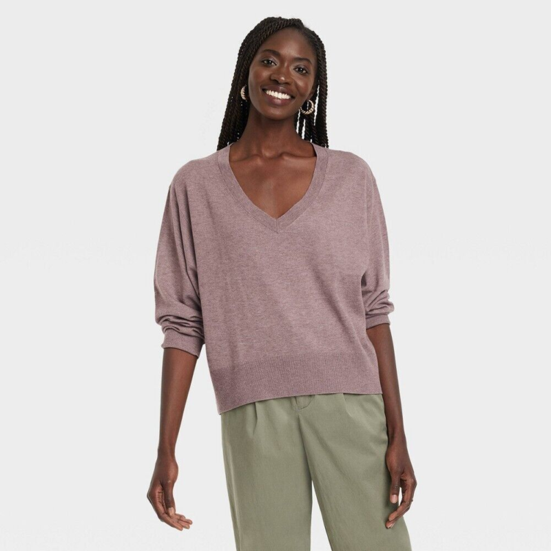 NEW Women&apos;s V-Neck Tunic Sweater - A New Day Color Dark Brown Size Large
