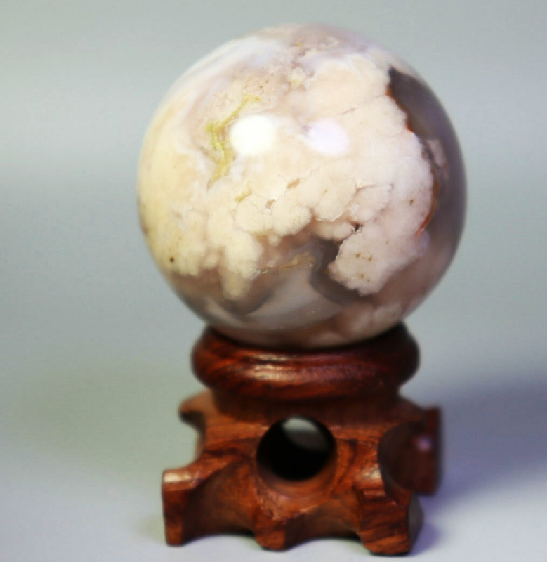 Natural Snowflake Cherry Blossom Flower Agate Quartz Crystal Sphere Ball / Stand