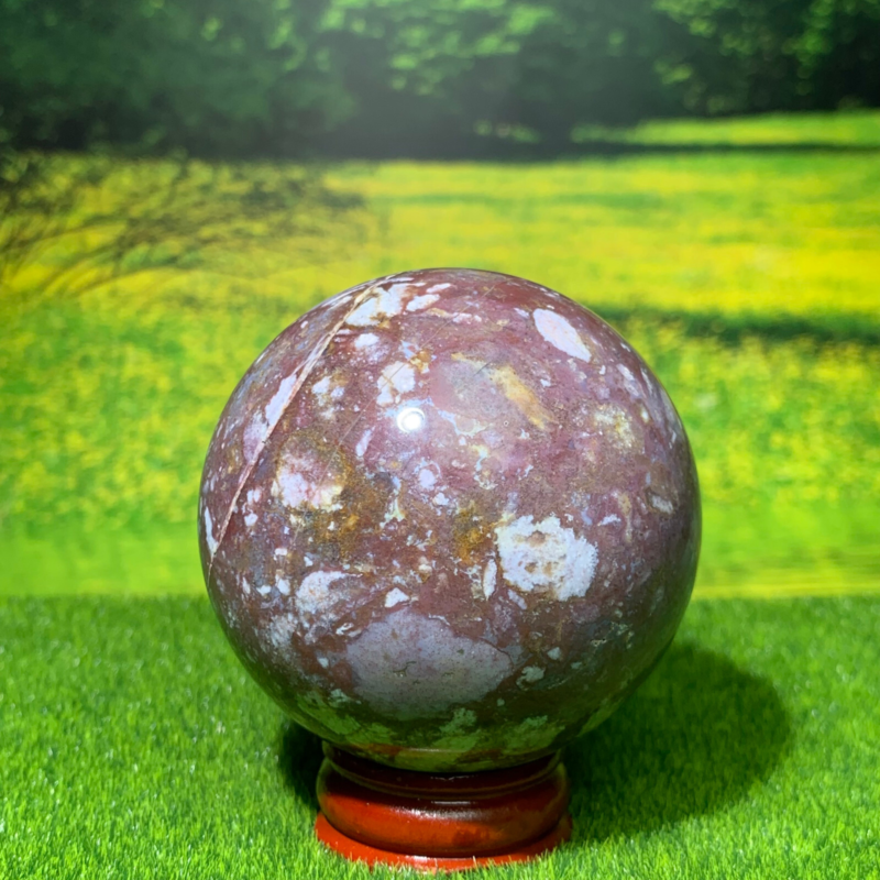 246GNatural Marine Jasper Quartz Ball Crystal Ball Mineral Specimen Restoration