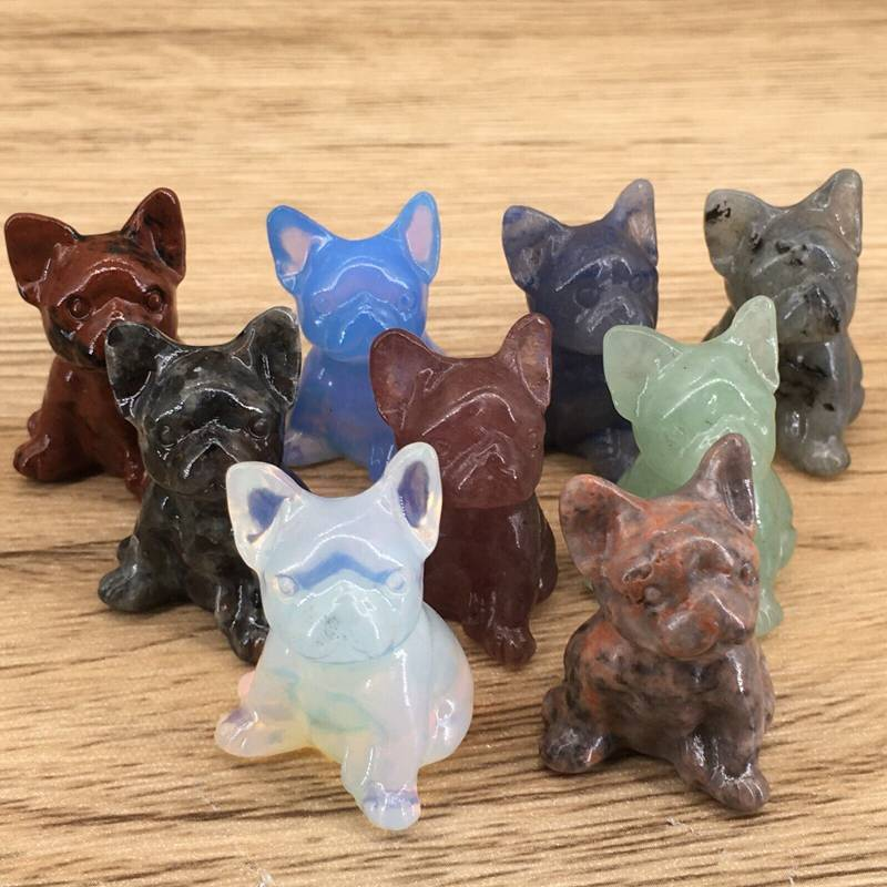 3cm Natural Quartz Crystal Carved Rough Stone French Bulldog Energy Animal Decor