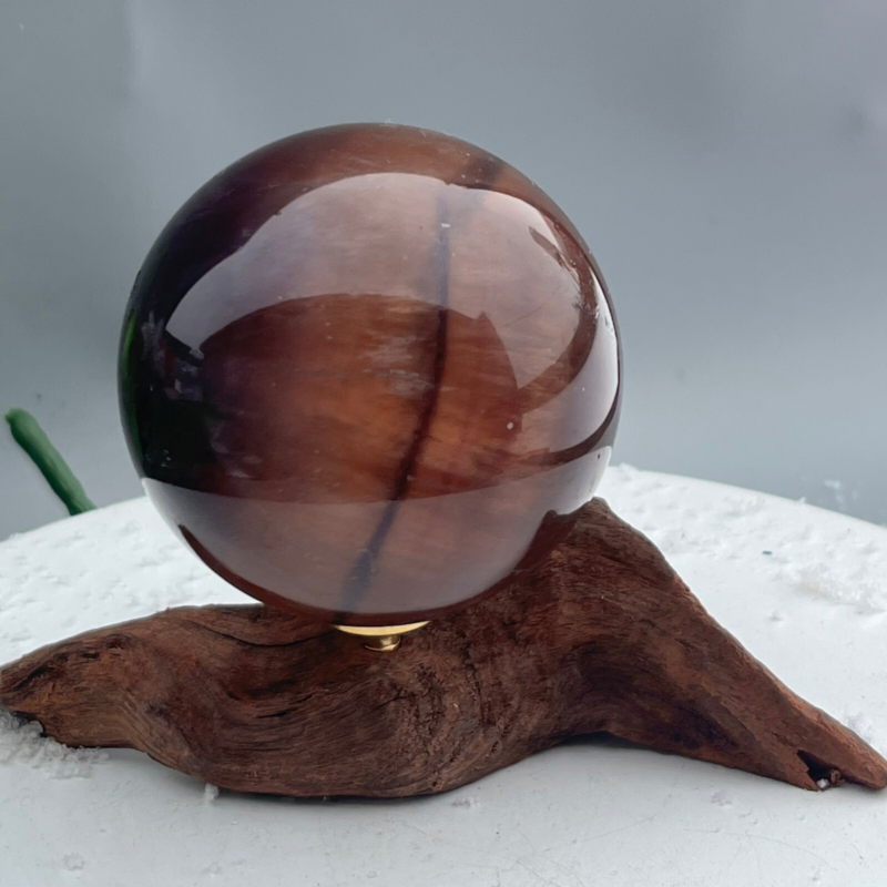 339 Ke Natural Fluorite Ball Colorful Quartz Crystal Gem Repair + Bracket