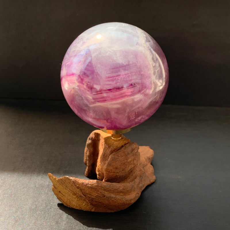 243G Natural Fluorite ball Colorful Quartz Crystal Gemstone Healing + Stand