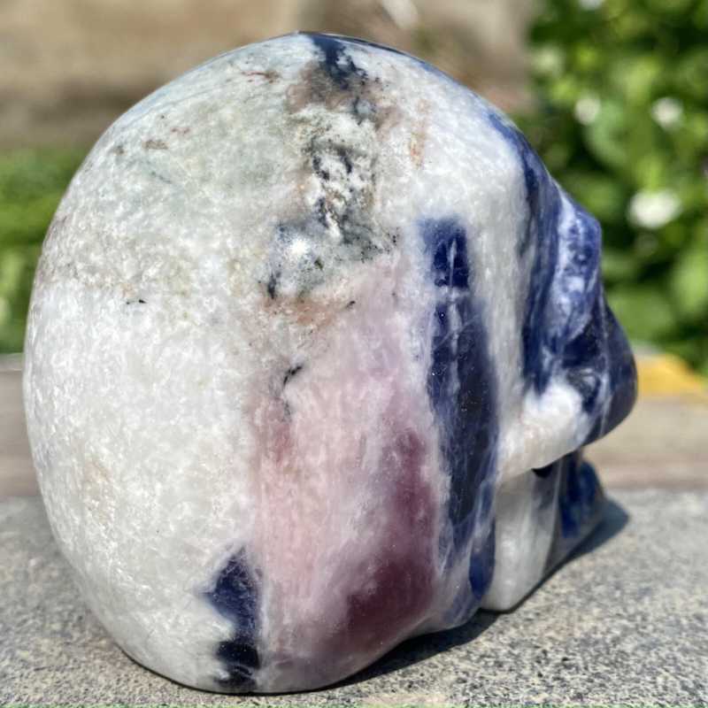 343G Natural Blue stripe quartz hand Carved skull crystal healing