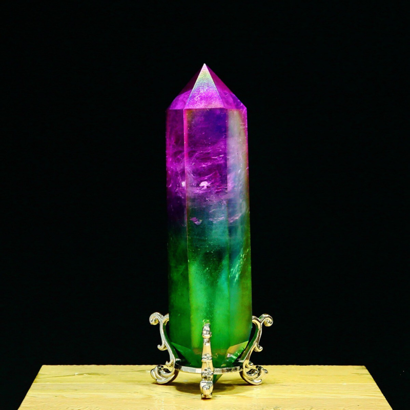 243g Natural Crystal Electroplated Rainbow Quartz Tower Double Wand Point Reiki