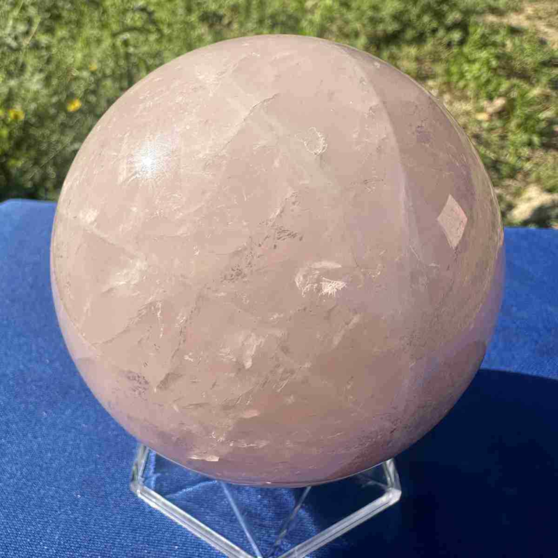 825g electroplate Natural pink rose Quartz Ball Crystal Sphere Healing decor