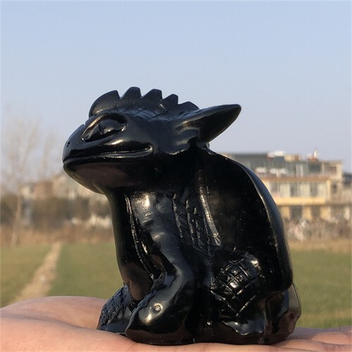 340g Natural Carved obsidian Toothless Figurines Reiki Quartz Crystal Skull Deco