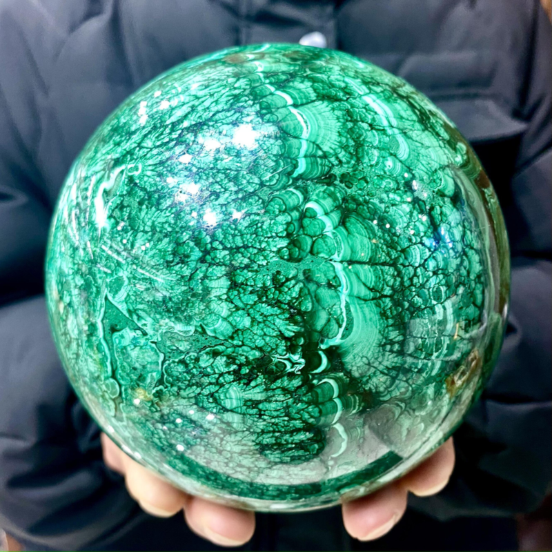 8.68LB Rare Natural Malachite quartz hand Carved sphere Crystal Healing