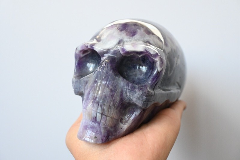 4.2LB Top Natural Dreamy Amethyst Quartz hand Carved Crystal Alien Skull reiki