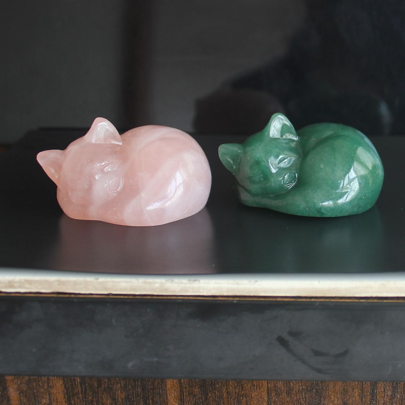 Carved crystal gemstone crystal sleeping cat figurine animal statue decor 2&apos;&apos;