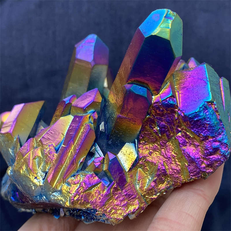 520g Electroplate Rainbow cluster quartz crystal mineral specimen reiki healing