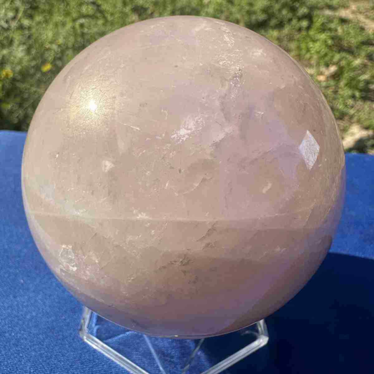 825g electroplate Natural pink rose Quartz Ball Crystal Sphere Healing decor