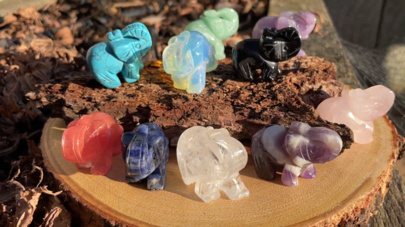 Elephant Hand Carved Gemstone Figurine | Crystal Elephant | Healing Animal