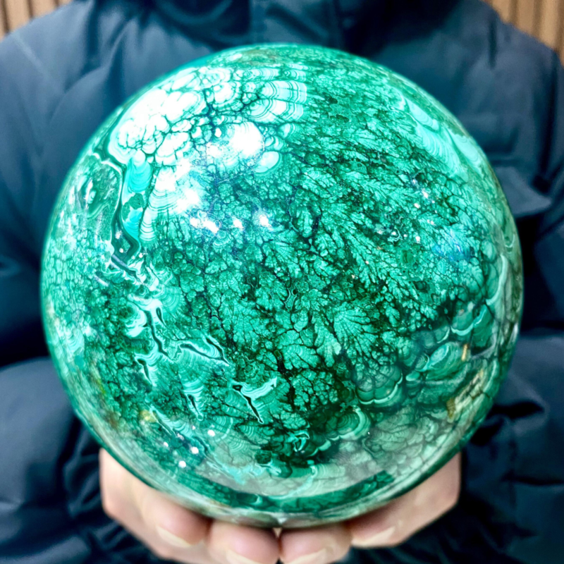 8.68LB Rare Natural Malachite quartz hand Carved sphere Crystal Healing