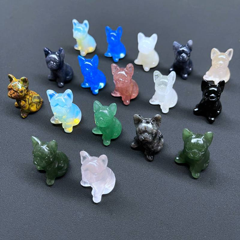 3cm Natural Quartz Crystal Carved Rough Stone French Bulldog Energy Animal Decor