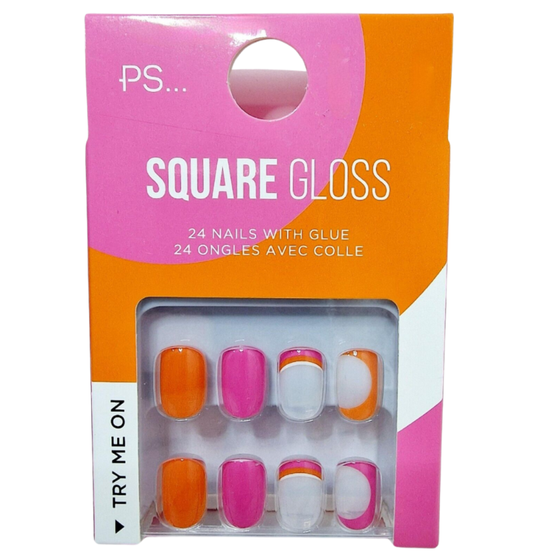 False Nails Press On Fake Tips Stick Coffin Square Full Cover Primark Glue 24pk