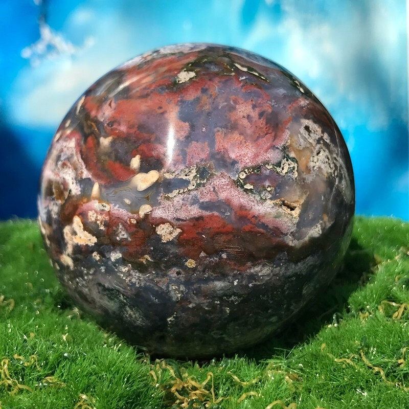 373GNatural Marine Jasper Quartz Ball Crystal Ball Mineral Specimen Restoration