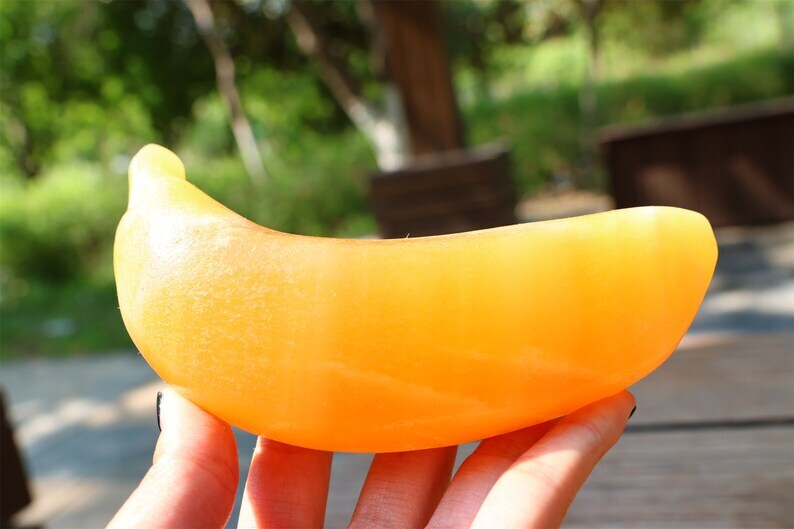 5.7" Natural Geode Stone Carved Banana Reiki Crystal Skull Decor Crystal Gift 1x