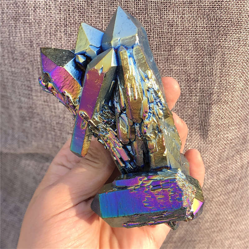 410g Electroplate Rainbow cluster quartz crystal mineral specimen reiki healing