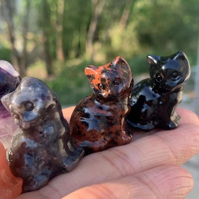 3pc Natural Mix Quartz Carved Cat Skull Crystal Reiki Healing Gem Gift Random