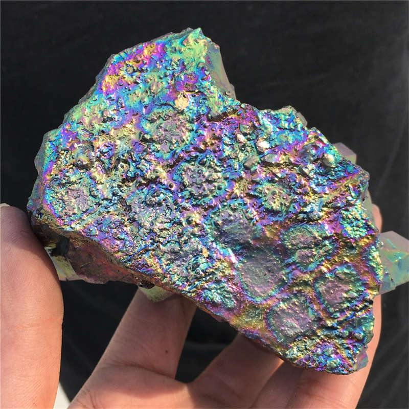 370g Electroplate Rainbow cluster quartz crystal mineral specimen reiki healing