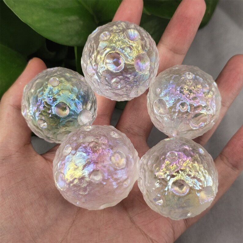 5PCS Titanium Rainbow Aura Clear Melting Stone Moon Quartz chakra Specimen Heal