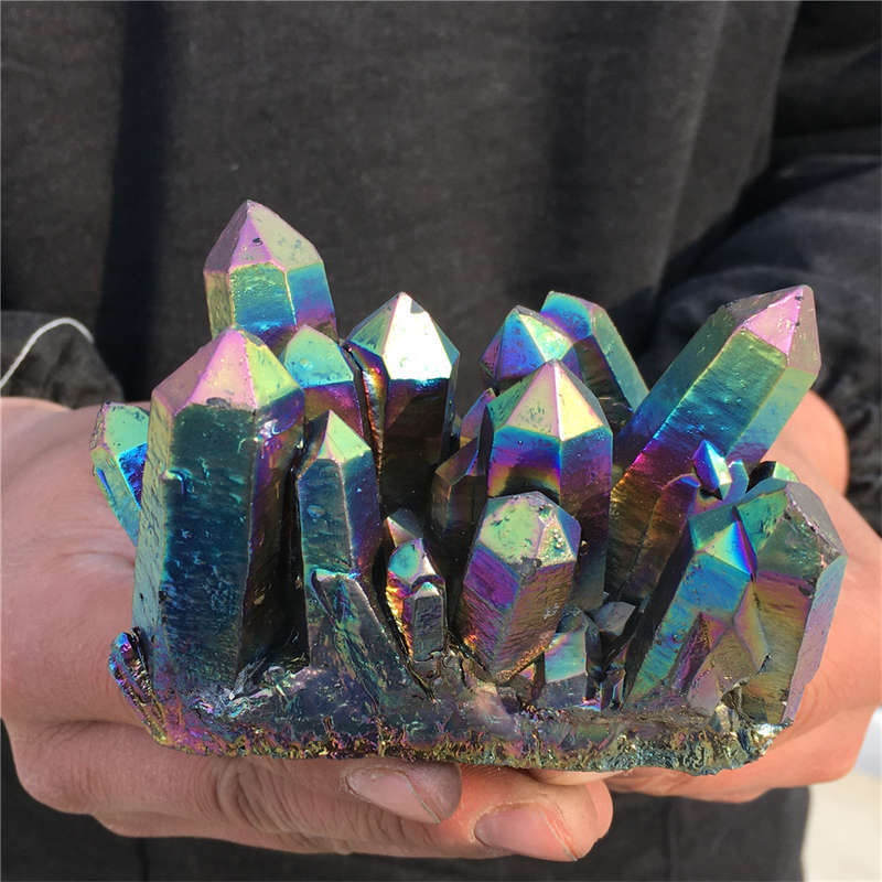 370g Electroplate Rainbow cluster quartz crystal mineral specimen reiki healing
