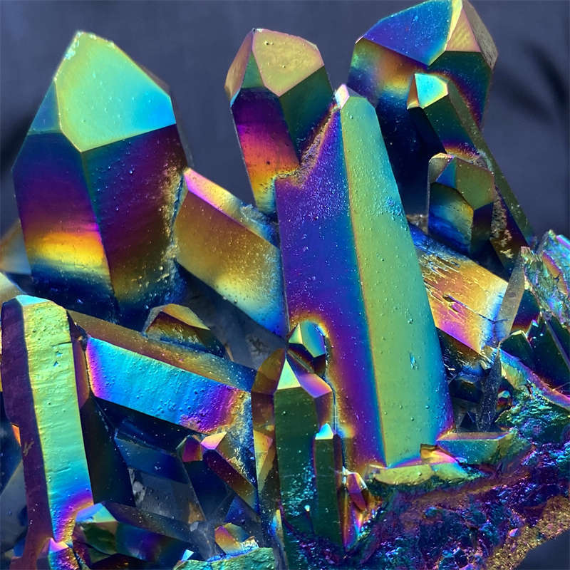 440g Electroplate Rainbow cluster quartz crystal mineral specimen reiki healing