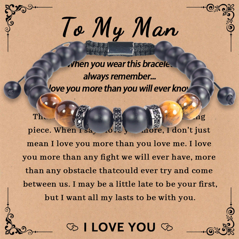 Birthday Gift Bracelet Christmas Father's Day Gift Accessories Tigereye Frosted Stone Men's Bracelet