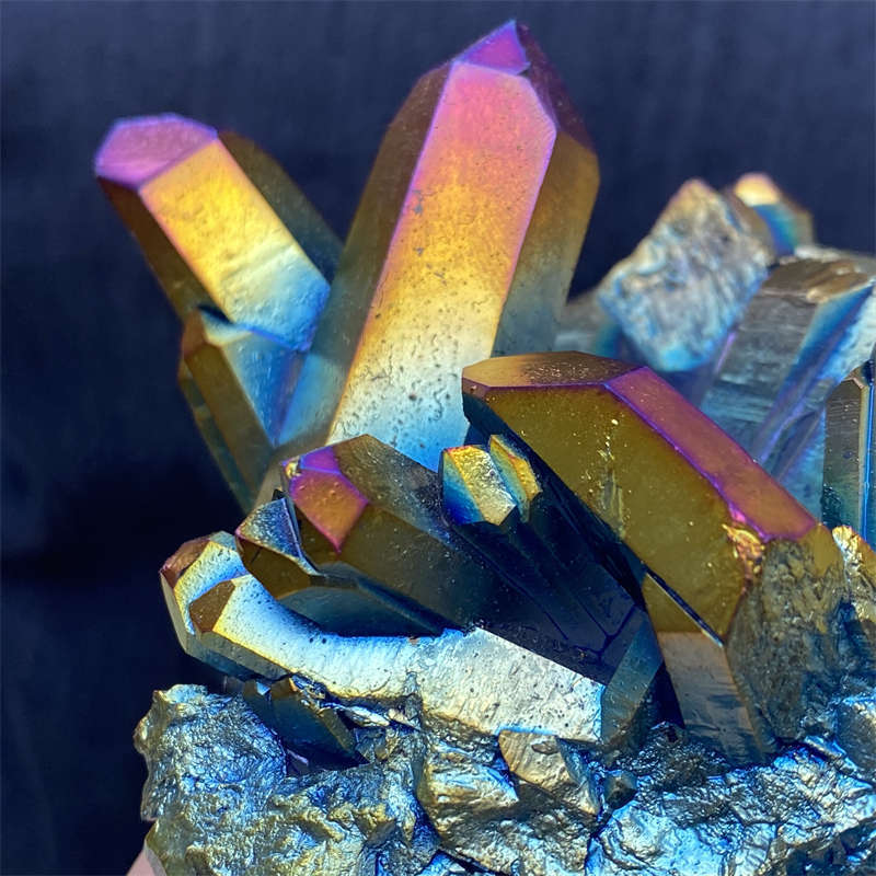 520g Electroplate Rainbow cluster quartz crystal mineral specimen reiki healing