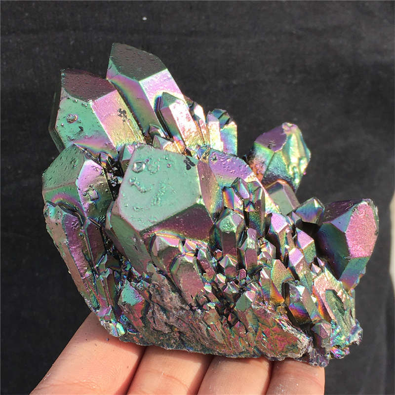 480g Electroplate Rainbow cluster quartz crystal mineral specimen reiki healing