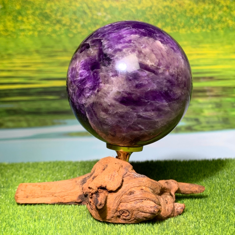 292G Rare High Quality Purple Dream Amethyst Quartz Crystal Sphere Healing Ball+
