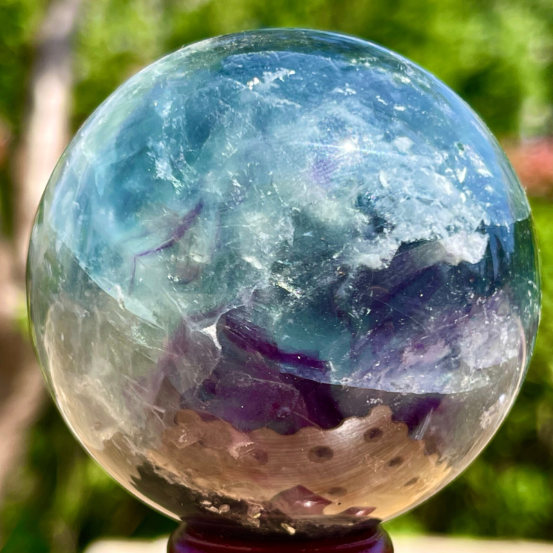 393G Rare natural snowflake feather fluorite crystal ball therapeutic ball