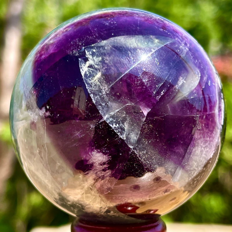 393G Rare natural snowflake feather fluorite crystal ball therapeutic ball