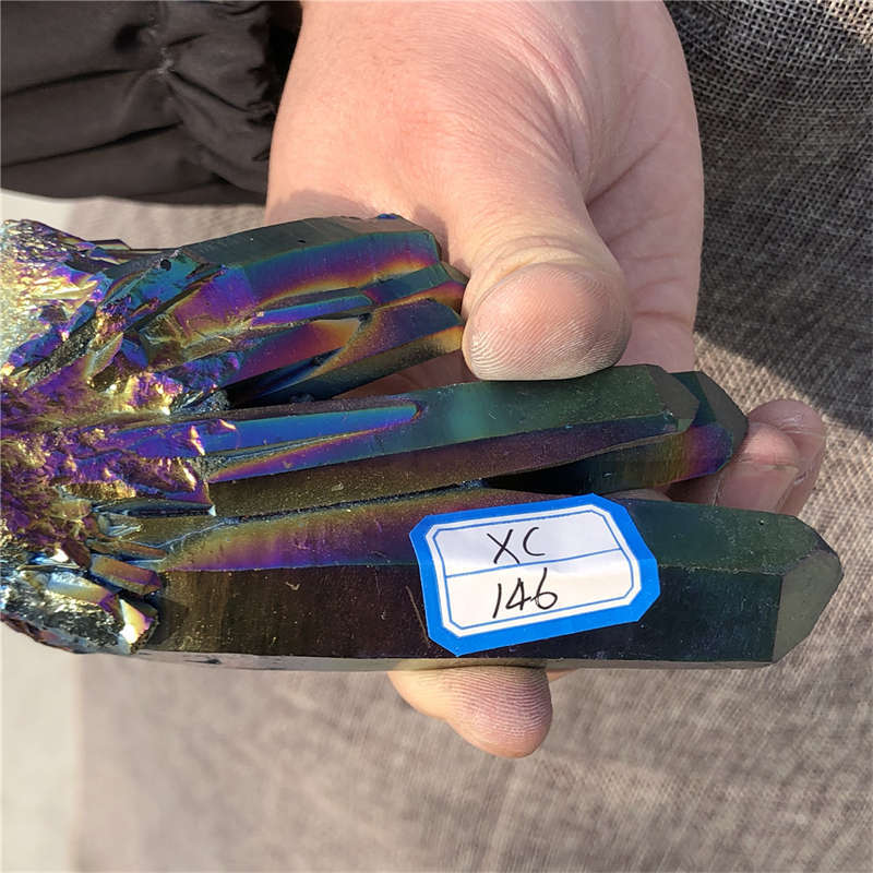 280g Electroplate Rainbow cluster quartz crystal mineral specimen reiki healing