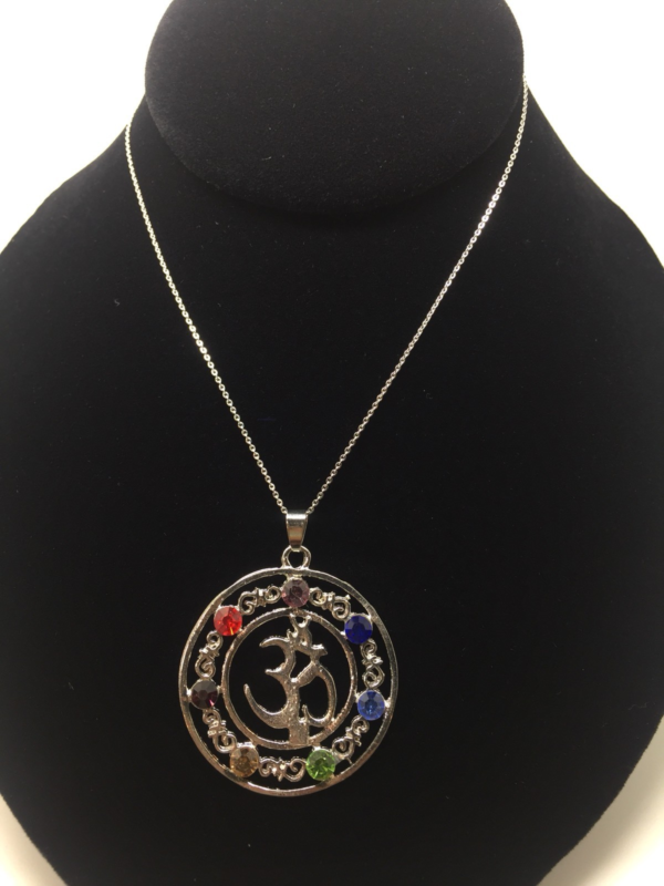 New Trendy 7 Chakra Rainbow Meditation Balance Necklace 18” Om Symbol