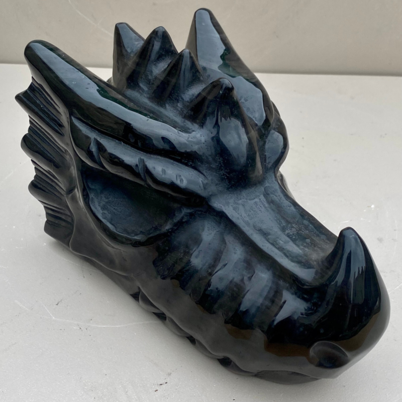 7.6LB natural obsidian carved dragon Head crystal ornaments Reiki energy healing