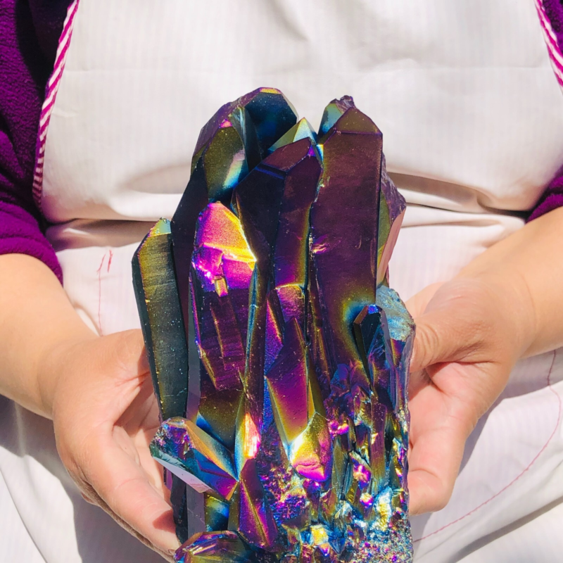5.28LB Color Flame Aura Electroplate Quartz Crystal Specimen Healing point 479