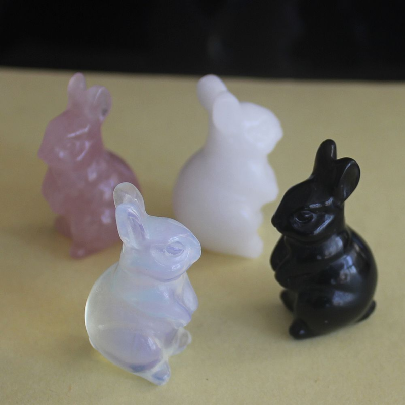 Carved gemstone crystal rabbit bunny figurine animal carving home decor 1.5&apos;&apos;