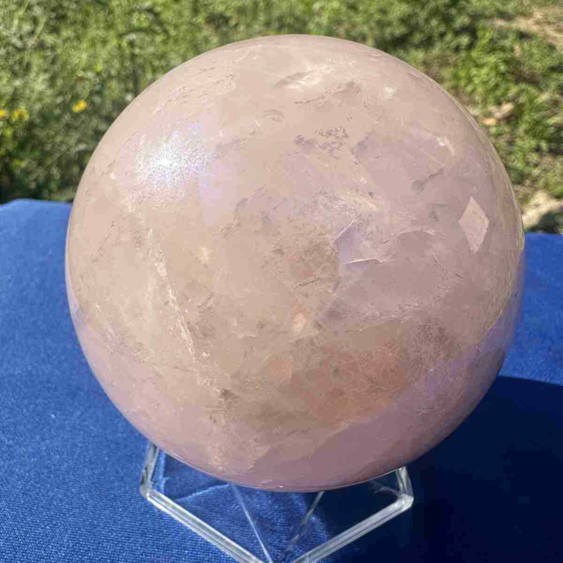 825g electroplate Natural pink rose Quartz Ball Crystal Sphere Healing decor