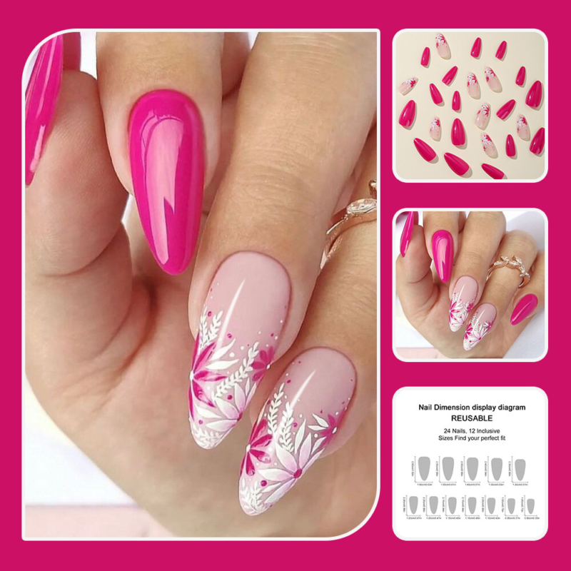 Flowers False Nail Short Almond Pure Color Press on Nails for Nail Art 24pcs