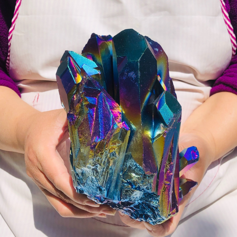 5.28LB Color Flame Aura Electroplate Quartz Crystal Specimen Healing point 479