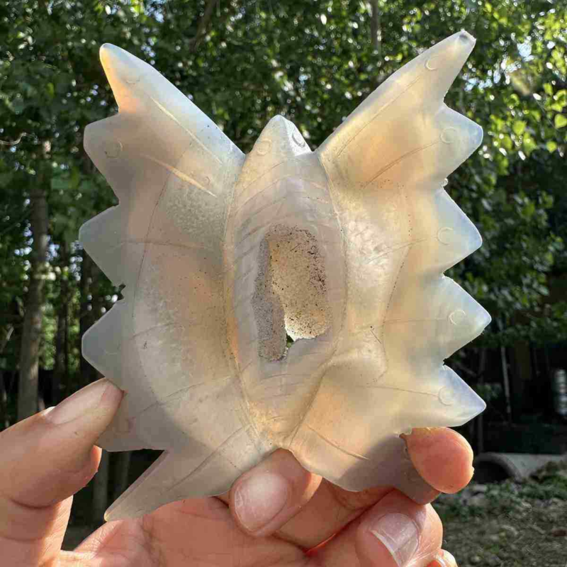 150g natural agate hand carved butterfly skull quartz crystal cluster reiki